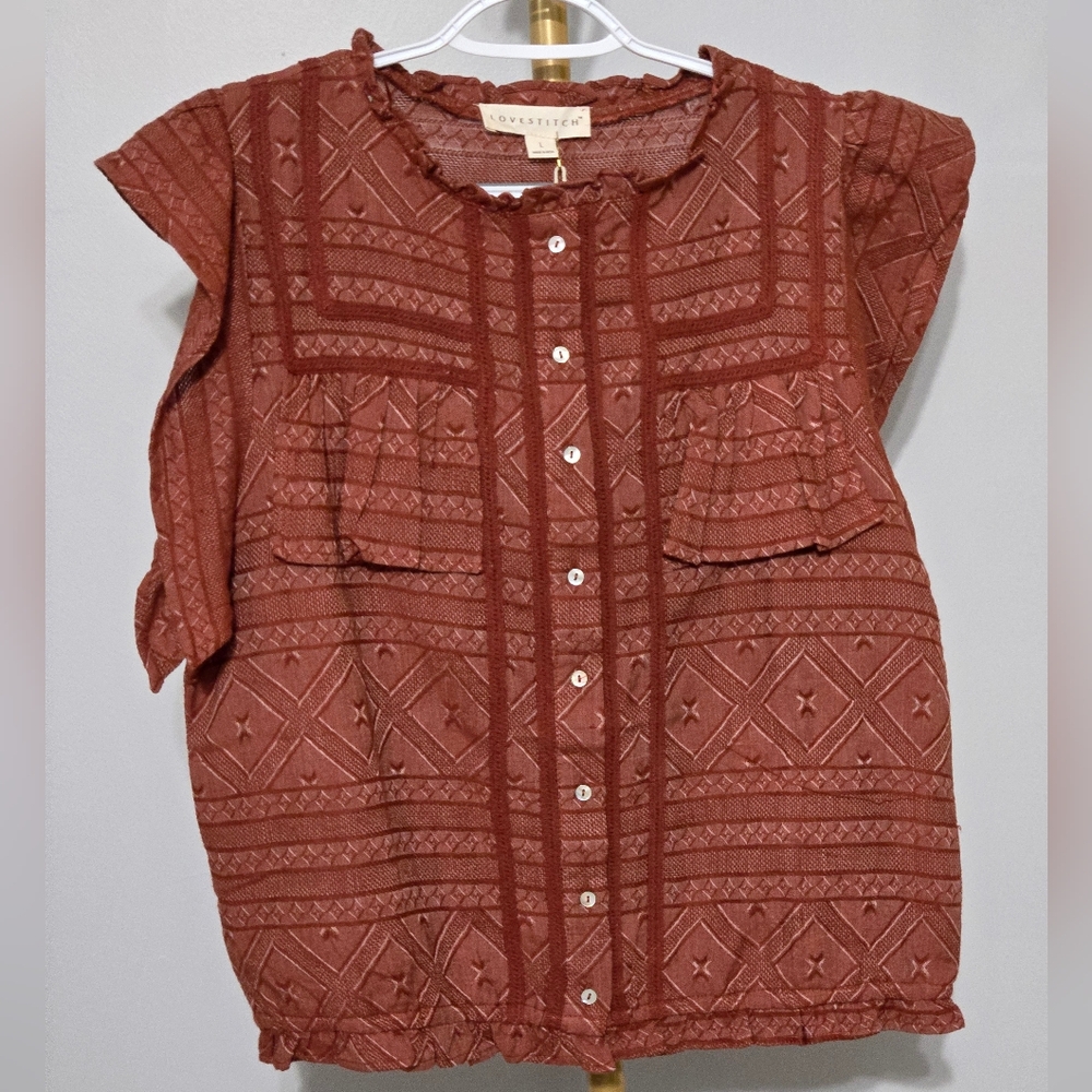 Lovestitch Brown Casual Geometric Button Down Shirt